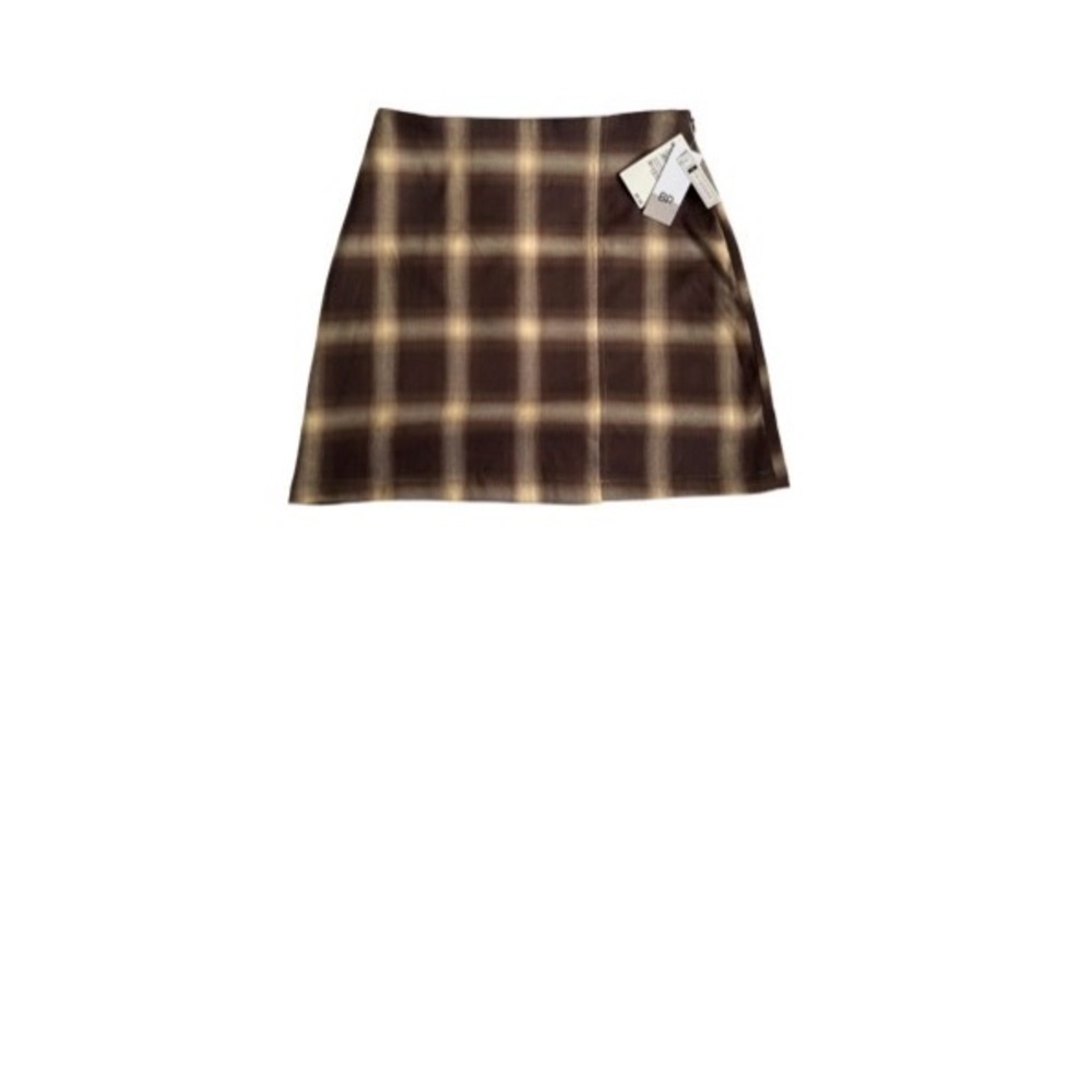 NWT BP Brown and Cream Tie Front A-Line Mini Skirt